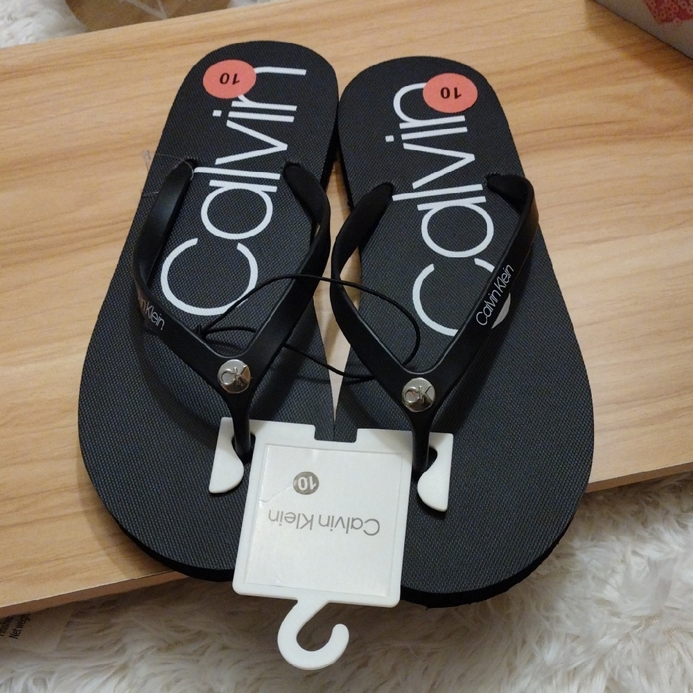 Calvin Klein Black Salya Flip Flops Women's Size 10 🆕